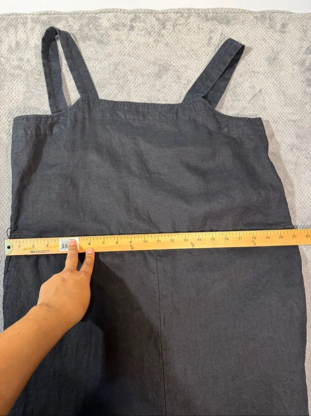 Quince Large Black 100% European Linen Square Neck Wide Leg Jumpsuit Pockets